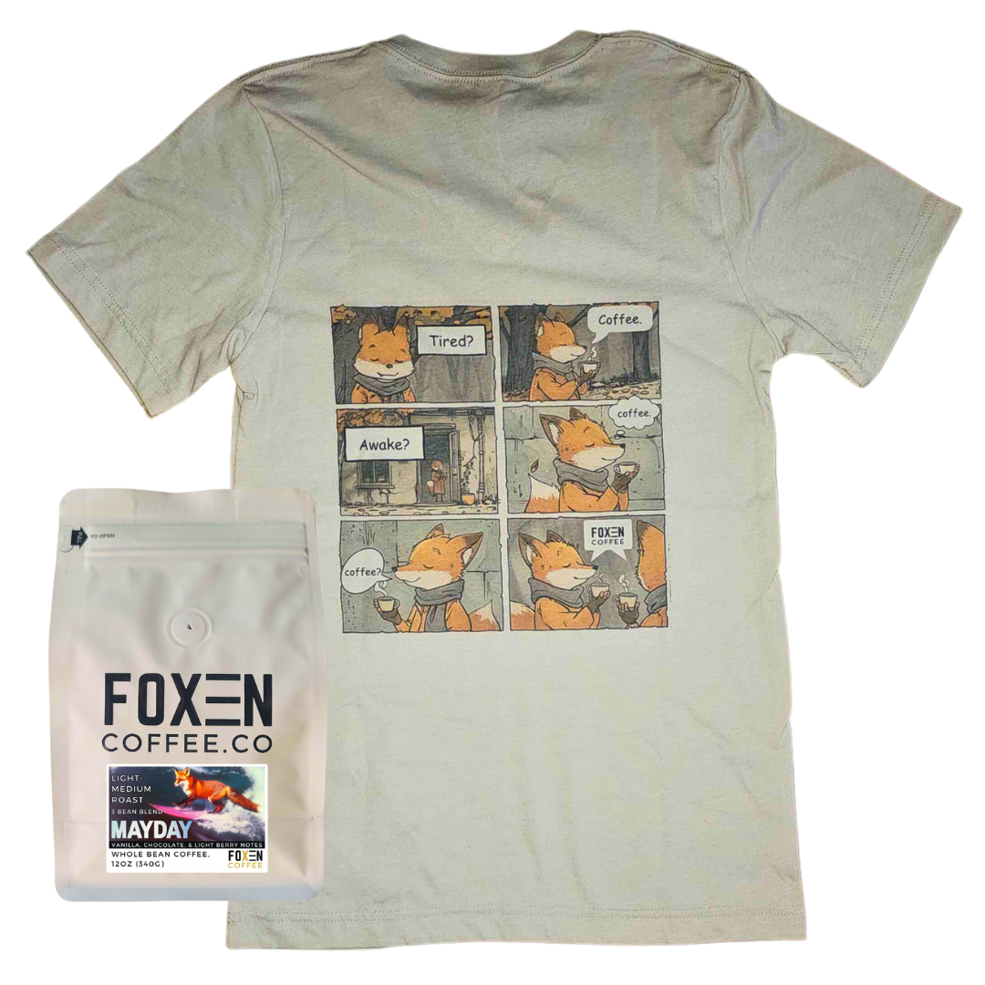 Foxen Coffee V-Neck T-Shirt & Coffee Bundle